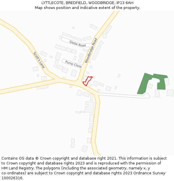 LYTTLECOTE, BREDFIELD, WOODBRIDGE, IP13 6AH: Location map and indicative extent of plot