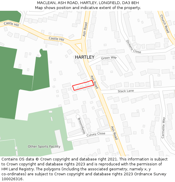 MACLEAN, ASH ROAD, HARTLEY, LONGFIELD, DA3 8EH: Location map and indicative extent of plot