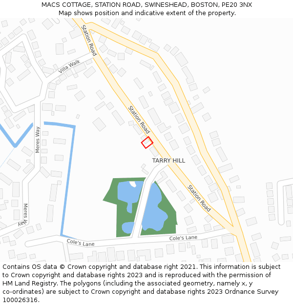 MACS COTTAGE, STATION ROAD, SWINESHEAD, BOSTON, PE20 3NX: Location map and indicative extent of plot