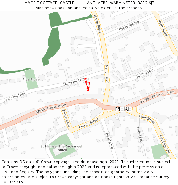 MAGPIE COTTAGE, CASTLE HILL LANE, MERE, WARMINSTER, BA12 6JB: Location map and indicative extent of plot