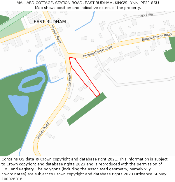 MALLARD COTTAGE, STATION ROAD, EAST RUDHAM, KING'S LYNN, PE31 8SU: Location map and indicative extent of plot