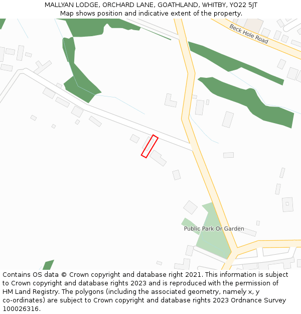 MALLYAN LODGE, ORCHARD LANE, GOATHLAND, WHITBY, YO22 5JT: Location map and indicative extent of plot
