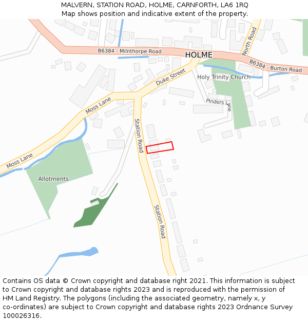MALVERN, STATION ROAD, HOLME, CARNFORTH, LA6 1RQ: Location map and indicative extent of plot