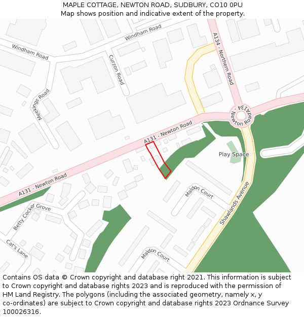 MAPLE COTTAGE, NEWTON ROAD, SUDBURY, CO10 0PU: Location map and indicative extent of plot