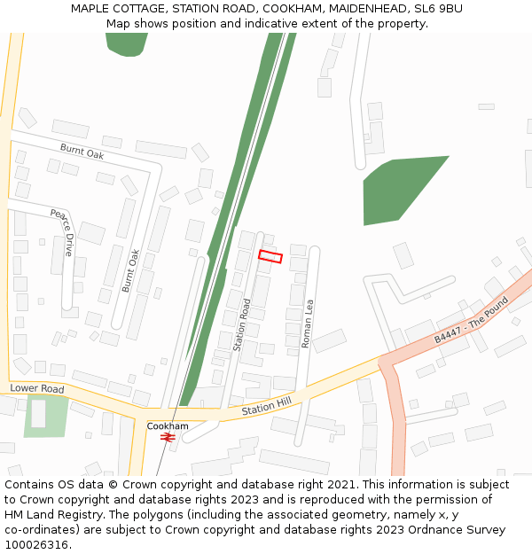 MAPLE COTTAGE, STATION ROAD, COOKHAM, MAIDENHEAD, SL6 9BU: Location map and indicative extent of plot