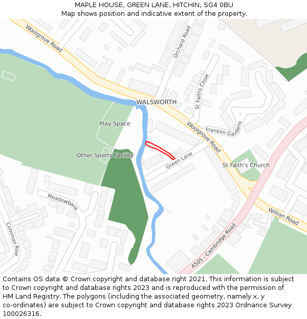 MAPLE HOUSE, GREEN LANE, HITCHIN, SG4 0BU: Location map and indicative extent of plot