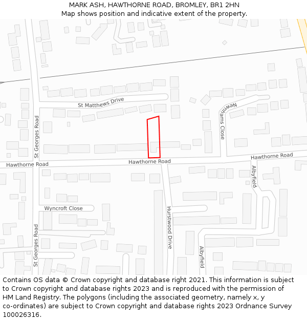 MARK ASH, HAWTHORNE ROAD, BROMLEY, BR1 2HN: Location map and indicative extent of plot