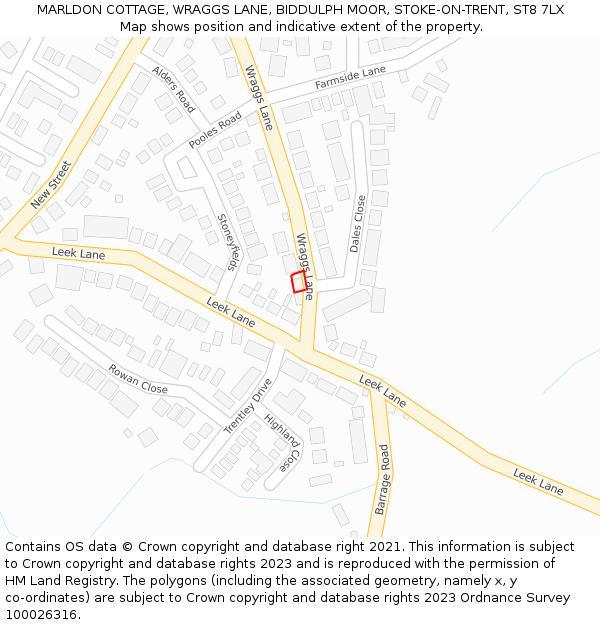 MARLDON COTTAGE, WRAGGS LANE, BIDDULPH MOOR, STOKE-ON-TRENT, ST8 7LX: Location map and indicative extent of plot