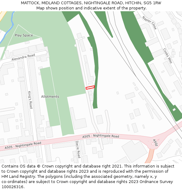 MATTOCK, MIDLAND COTTAGES, NIGHTINGALE ROAD, HITCHIN, SG5 1RW: Location map and indicative extent of plot