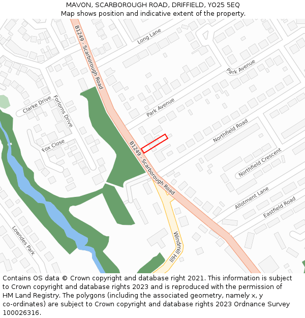MAVON, SCARBOROUGH ROAD, DRIFFIELD, YO25 5EQ: Location map and indicative extent of plot
