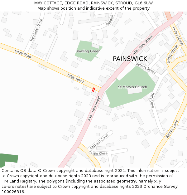 MAY COTTAGE, EDGE ROAD, PAINSWICK, STROUD, GL6 6UW: Location map and indicative extent of plot