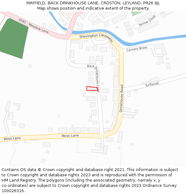 MAYFIELD, BACK DRINKHOUSE LANE, CROSTON, LEYLAND, PR26 9JL: Location map and indicative extent of plot