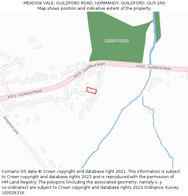 MEADOW VALE, GUILDFORD ROAD, NORMANDY, GUILDFORD, GU3 2AS: Location map and indicative extent of plot