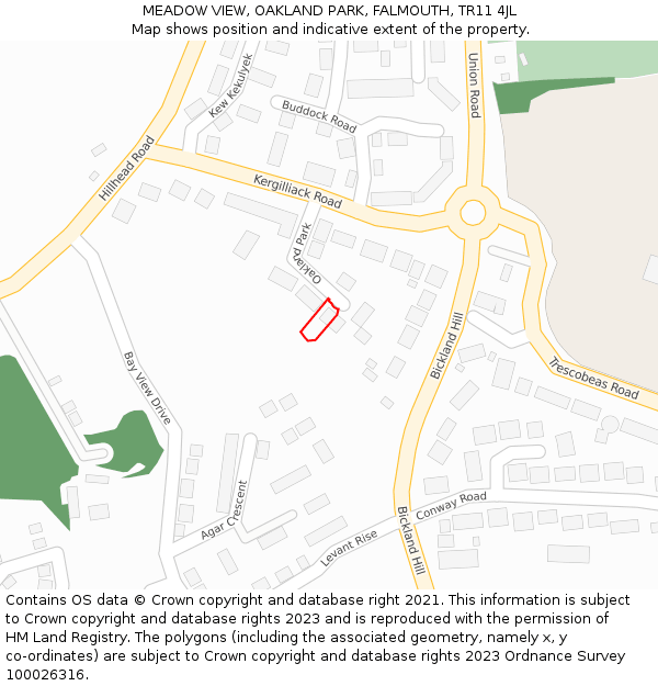 MEADOW VIEW, OAKLAND PARK, FALMOUTH, TR11 4JL: Location map and indicative extent of plot