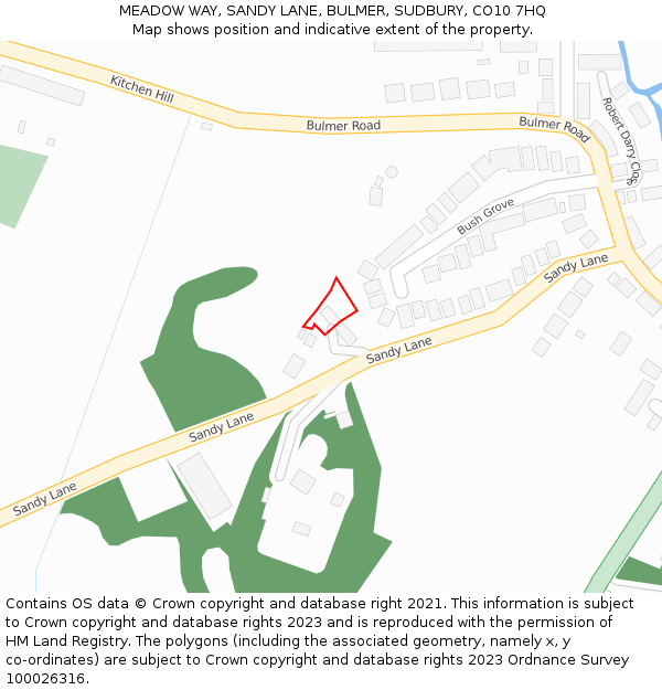 MEADOW WAY, SANDY LANE, BULMER, SUDBURY, CO10 7HQ: Location map and indicative extent of plot