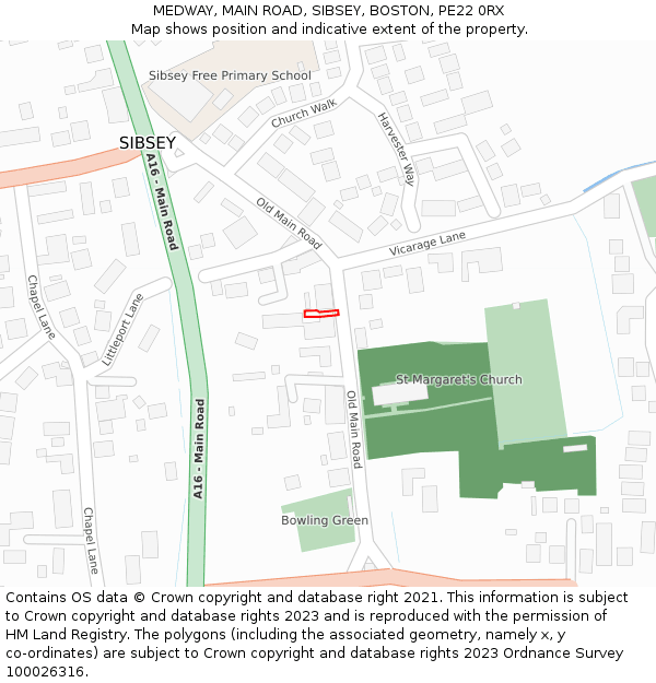 MEDWAY, MAIN ROAD, SIBSEY, BOSTON, PE22 0RX: Location map and indicative extent of plot