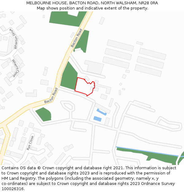 MELBOURNE HOUSE, BACTON ROAD, NORTH WALSHAM, NR28 0RA: Location map and indicative extent of plot