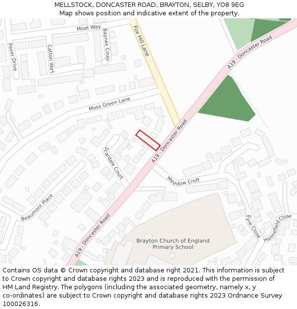MELLSTOCK, DONCASTER ROAD, BRAYTON, SELBY, YO8 9EG: Location map and indicative extent of plot