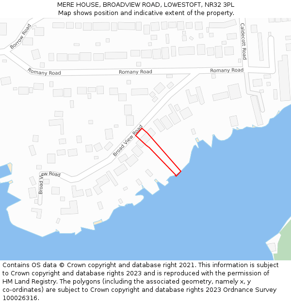 MERE HOUSE, BROADVIEW ROAD, LOWESTOFT, NR32 3PL: Location map and indicative extent of plot