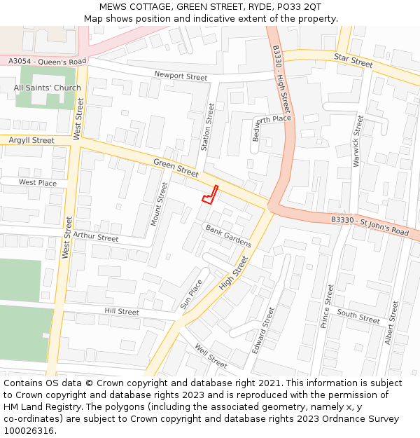 MEWS COTTAGE, GREEN STREET, RYDE, PO33 2QT: Location map and indicative extent of plot