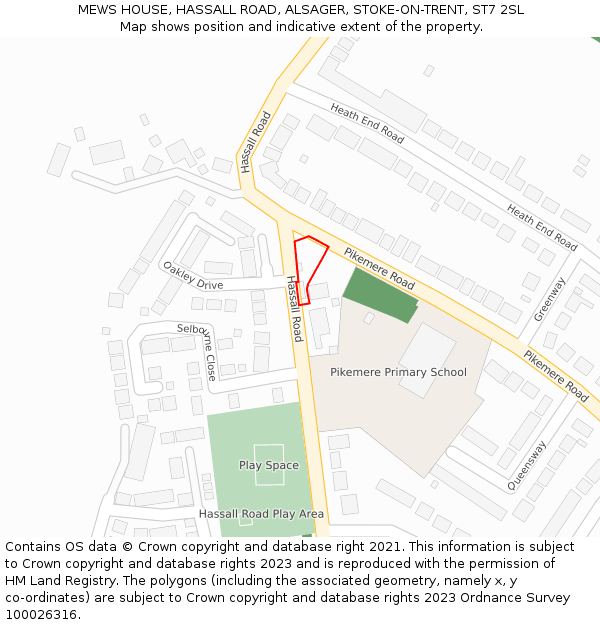 MEWS HOUSE, HASSALL ROAD, ALSAGER, STOKE-ON-TRENT, ST7 2SL: Location map and indicative extent of plot