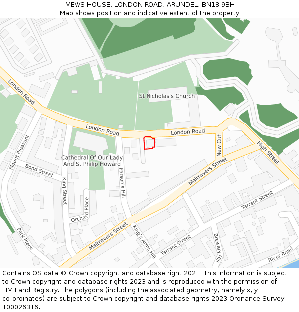 MEWS HOUSE, LONDON ROAD, ARUNDEL, BN18 9BH: Location map and indicative extent of plot