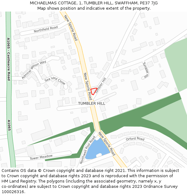 MICHAELMAS COTTAGE, 1, TUMBLER HILL, SWAFFHAM, PE37 7JG: Location map and indicative extent of plot