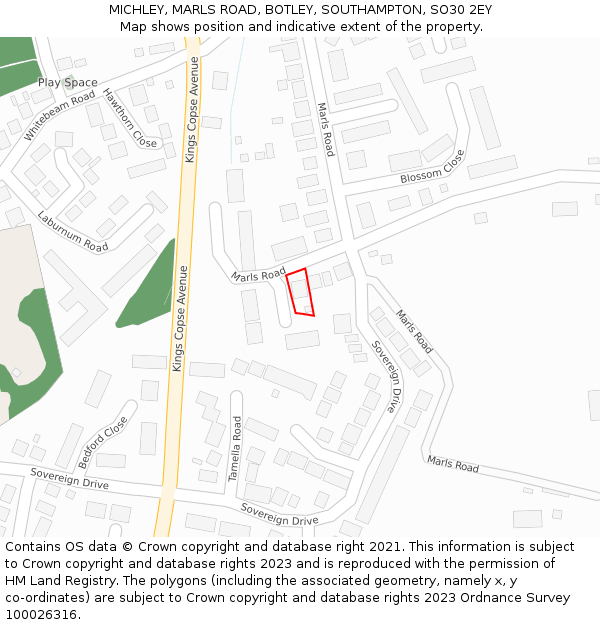 MICHLEY, MARLS ROAD, BOTLEY, SOUTHAMPTON, SO30 2EY: Location map and indicative extent of plot