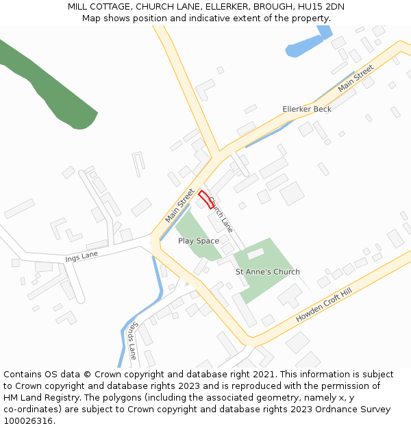 MILL COTTAGE, CHURCH LANE, ELLERKER, BROUGH, HU15 2DN: Location map and indicative extent of plot
