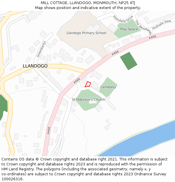 MILL COTTAGE, LLANDOGO, MONMOUTH, NP25 4TJ: Location map and indicative extent of plot