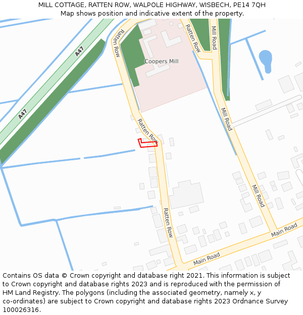 MILL COTTAGE, RATTEN ROW, WALPOLE HIGHWAY, WISBECH, PE14 7QH: Location map and indicative extent of plot