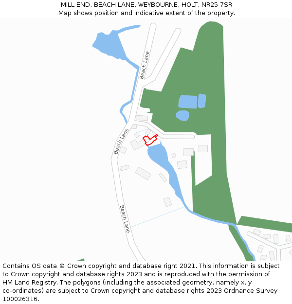 MILL END, BEACH LANE, WEYBOURNE, HOLT, NR25 7SR: Location map and indicative extent of plot