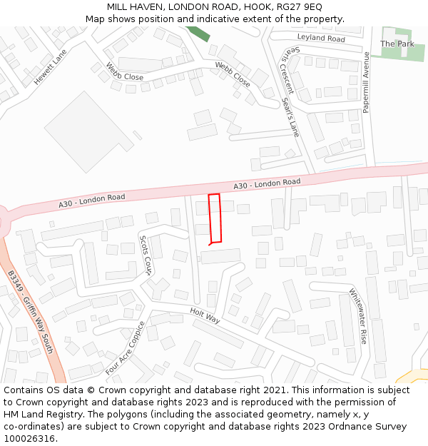 MILL HAVEN, LONDON ROAD, HOOK, RG27 9EQ: Location map and indicative extent of plot