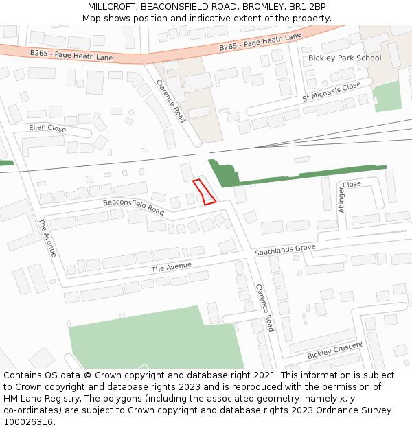 MILLCROFT, BEACONSFIELD ROAD, BROMLEY, BR1 2BP: Location map and indicative extent of plot