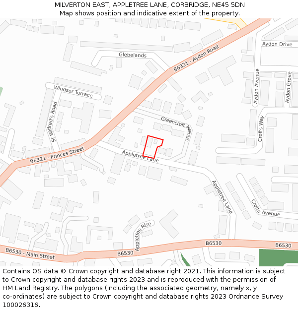 MILVERTON EAST, APPLETREE LANE, CORBRIDGE, NE45 5DN: Location map and indicative extent of plot