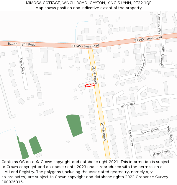 MIMOSA COTTAGE, WINCH ROAD, GAYTON, KING'S LYNN, PE32 1QP: Location map and indicative extent of plot