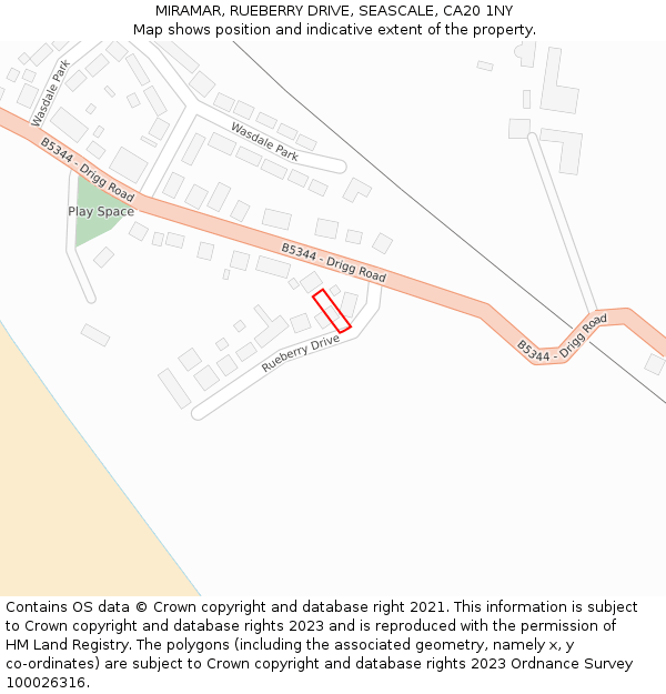 MIRAMAR, RUEBERRY DRIVE, SEASCALE, CA20 1NY: Location map and indicative extent of plot