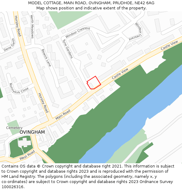 MODEL COTTAGE, MAIN ROAD, OVINGHAM, PRUDHOE, NE42 6AG: Location map and indicative extent of plot