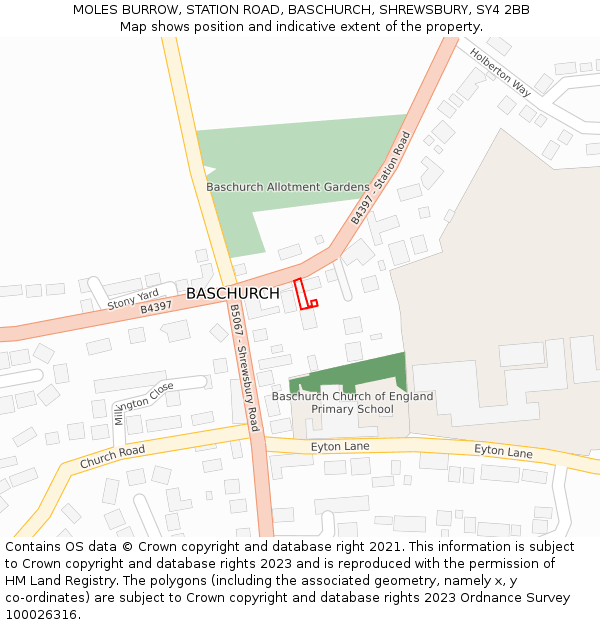 MOLES BURROW, STATION ROAD, BASCHURCH, SHREWSBURY, SY4 2BB: Location map and indicative extent of plot