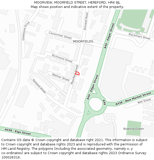MOORVIEW, MOORFIELD STREET, HEREFORD, HR4 9JL: Location map and indicative extent of plot