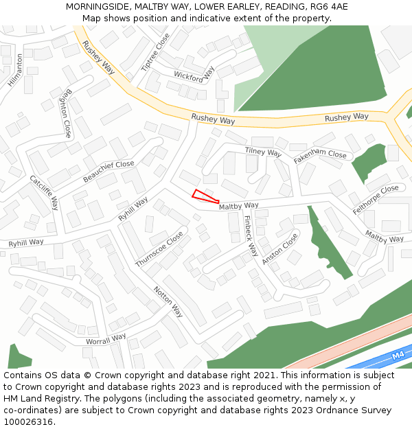 MORNINGSIDE, MALTBY WAY, LOWER EARLEY, READING, RG6 4AE: Location map and indicative extent of plot