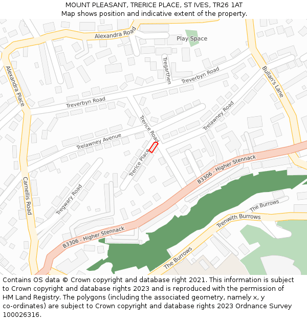 MOUNT PLEASANT, TRERICE PLACE, ST IVES, TR26 1AT: Location map and indicative extent of plot