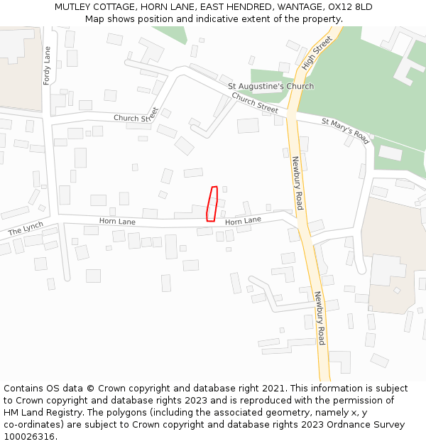 MUTLEY COTTAGE, HORN LANE, EAST HENDRED, WANTAGE, OX12 8LD: Location map and indicative extent of plot
