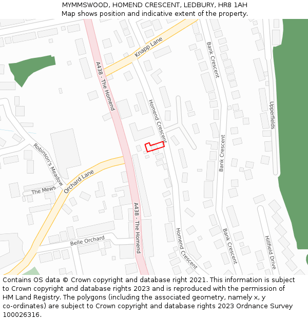 MYMMSWOOD, HOMEND CRESCENT, LEDBURY, HR8 1AH: Location map and indicative extent of plot
