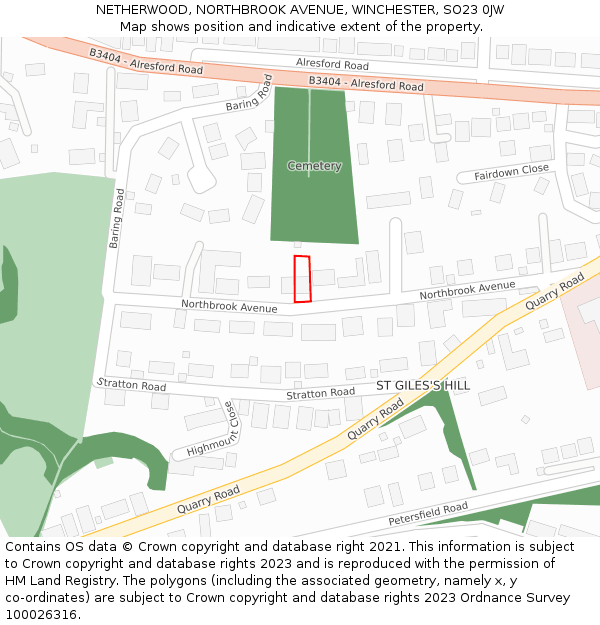 NETHERWOOD, NORTHBROOK AVENUE, WINCHESTER, SO23 0JW: Location map and indicative extent of plot