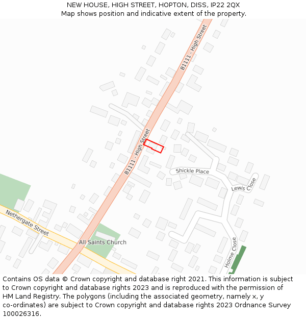 NEW HOUSE, HIGH STREET, HOPTON, DISS, IP22 2QX: Location map and indicative extent of plot