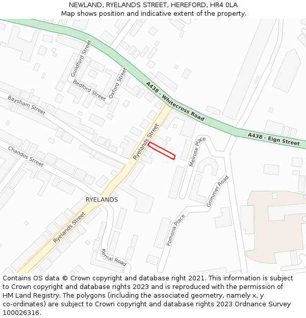 NEWLAND, RYELANDS STREET, HEREFORD, HR4 0LA: Location map and indicative extent of plot