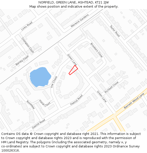 NORFIELD, GREEN LANE, ASHTEAD, KT21 2JW: Location map and indicative extent of plot