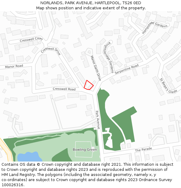 NORLANDS, PARK AVENUE, HARTLEPOOL, TS26 0ED: Location map and indicative extent of plot