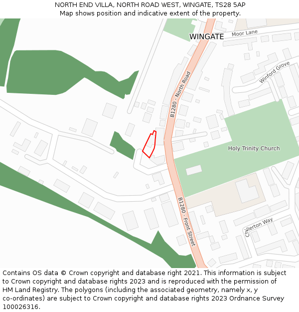 NORTH END VILLA, NORTH ROAD WEST, WINGATE, TS28 5AP: Location map and indicative extent of plot